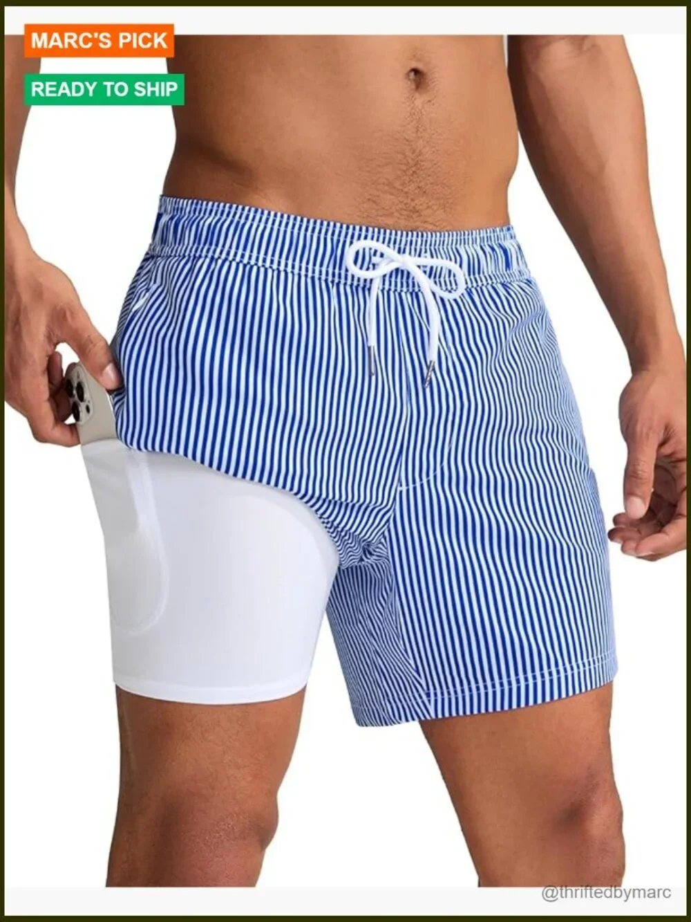 Men's 5-Inch Swim Trunks with Compression Liner, Quick Dry, Zipper Pockets
